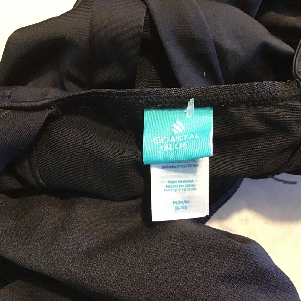 Coastal Blue Black Mesh Side Swimsuit Low Cut Back One Piece Size Medium - Picture 5 of 7